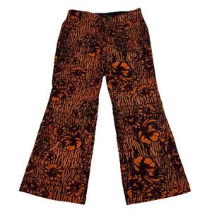 Free People Pants Size 2 Orange Floral Batik Print Cropped WideLeg Cotton Casual